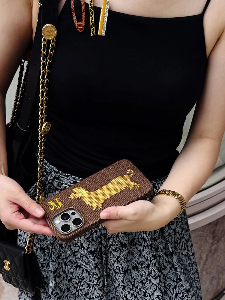 Chocolate Puppy Cross-Stitch Phone Case - TRLab Shop