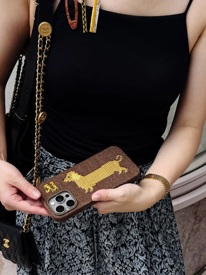 Chocolate Puppy Cross-Stitch Phone Case