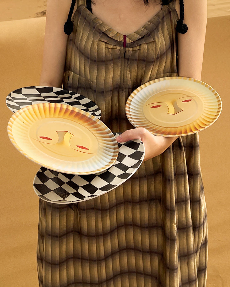 Face & Checkerboard Bamboo Fiber Plate - TRLab Shop