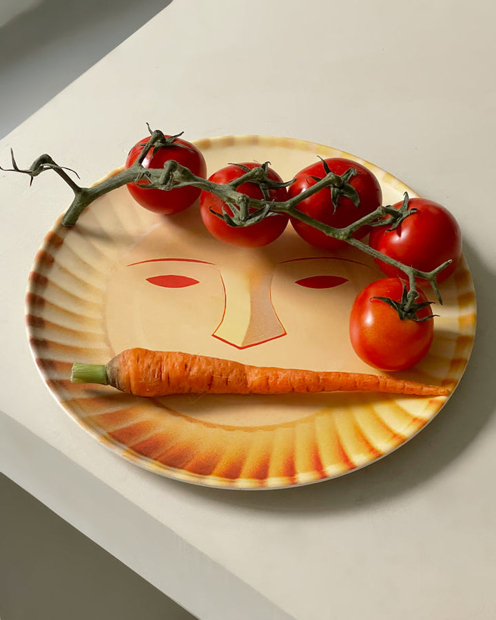 Face & Checkerboard Bamboo Fiber Plate