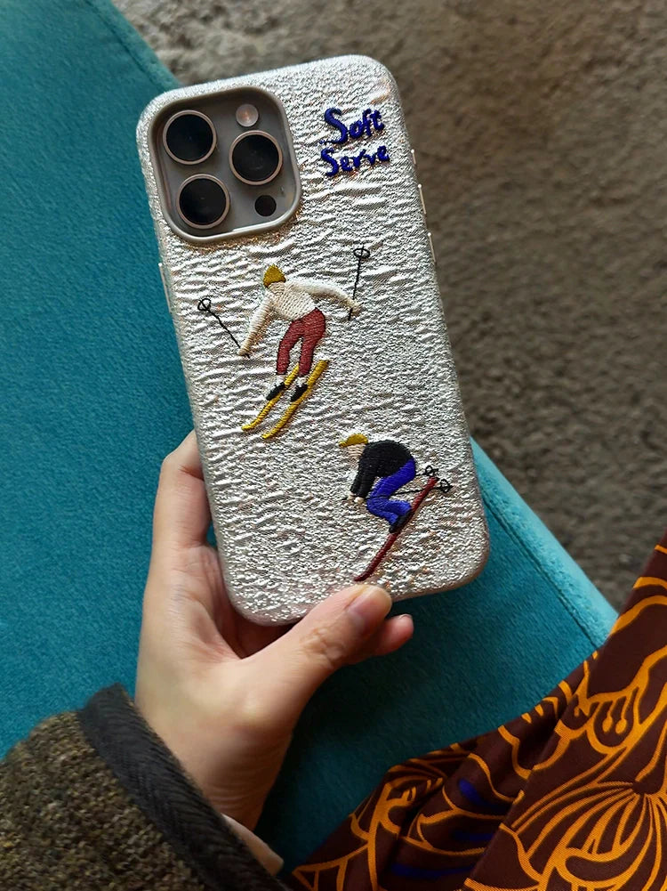 Skiing & Walking Puppy Embroidered Phone Case - TRLab Shop