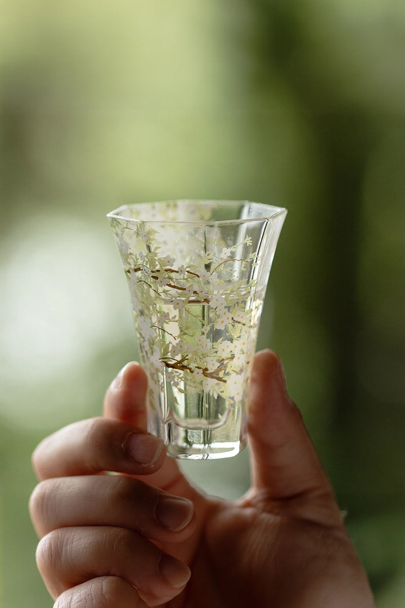 Pear-Blossom Hexagonal Glass Tumbler
