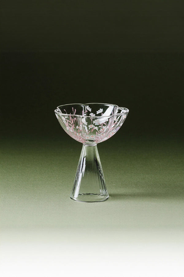 Pink Sakura Blossom glassware by TRLab Shop featuring a delicate cherry blossom design on clear glass.