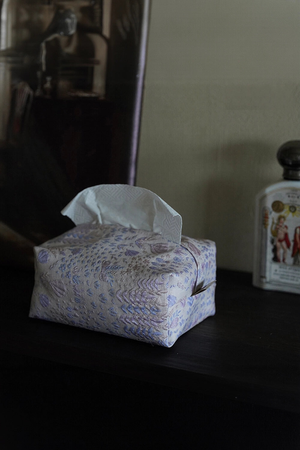 Purple-pink oil painting style tissue pack featuring artistic floral design, ideal for decorative tissue box display.
