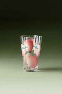 Spring Peach glass tumbler and cold brew bottle by TRLab Shop, featuring clear glass with peach-colored accents and a sleek design.