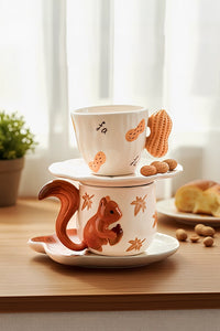 Squirrel Ceramic Coffee Cup & Saucer Set
