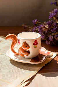 Squirrel Ceramic Coffee Cup & Saucer Set