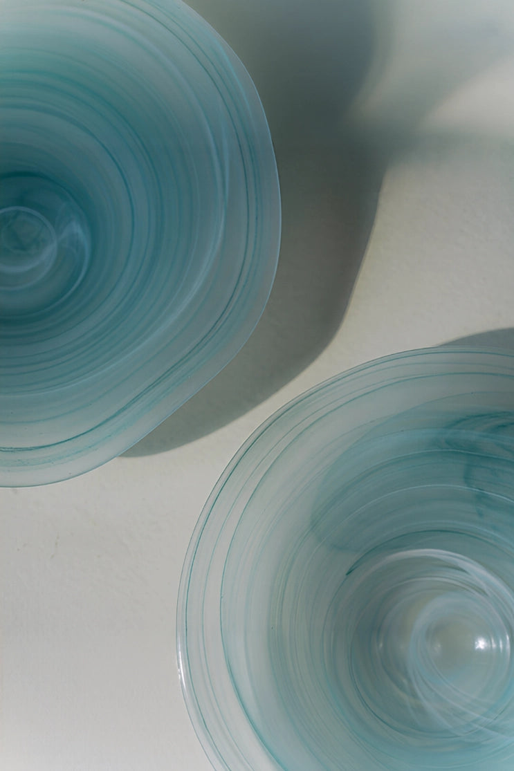 Teal wavy rim glass matte plate with textured surface, stylish and modern dinnerware by TRLab Shop.