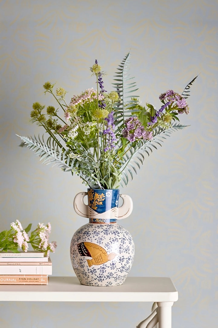 Twin-Handled Dove Ceramic Vase