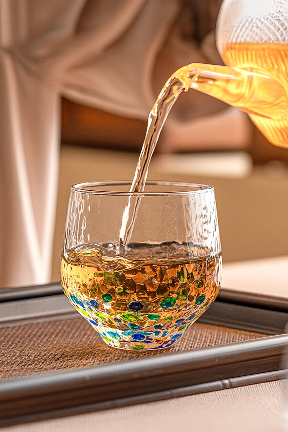 Colorful Polka-Dot Hammered Glass Cup