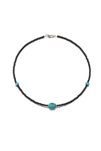 Ethnic-Style Black Onyx and Turquoise Beaded Necklace