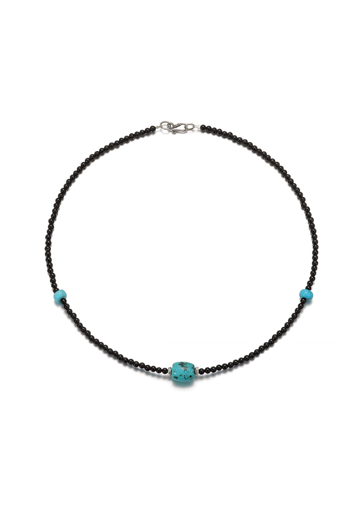 Ethnic-Style Black Onyx and Turquoise Beaded Necklace
