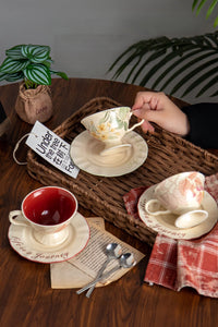 Floral and Fruit Ceramic Coffee Cup & Saucer Set