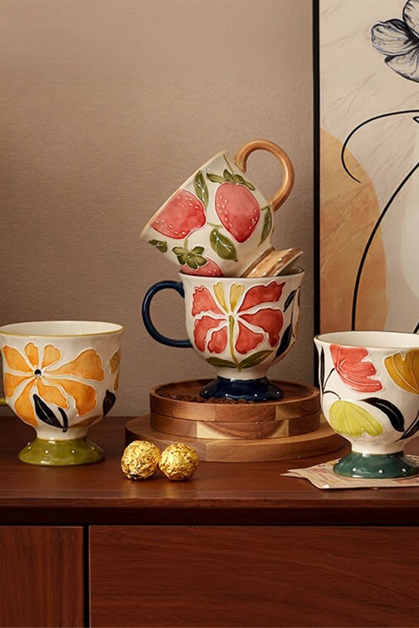 Floral Wildness Embossed Ceramic Cup