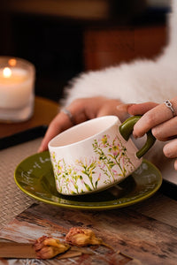 Fresh Floral Ceramic Coffee Cup & Saucer Set