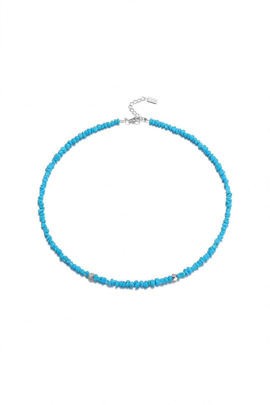 Irregular turquoise beaded necklace with varying size beads, stylish jewelry piece from TRLab Shop.