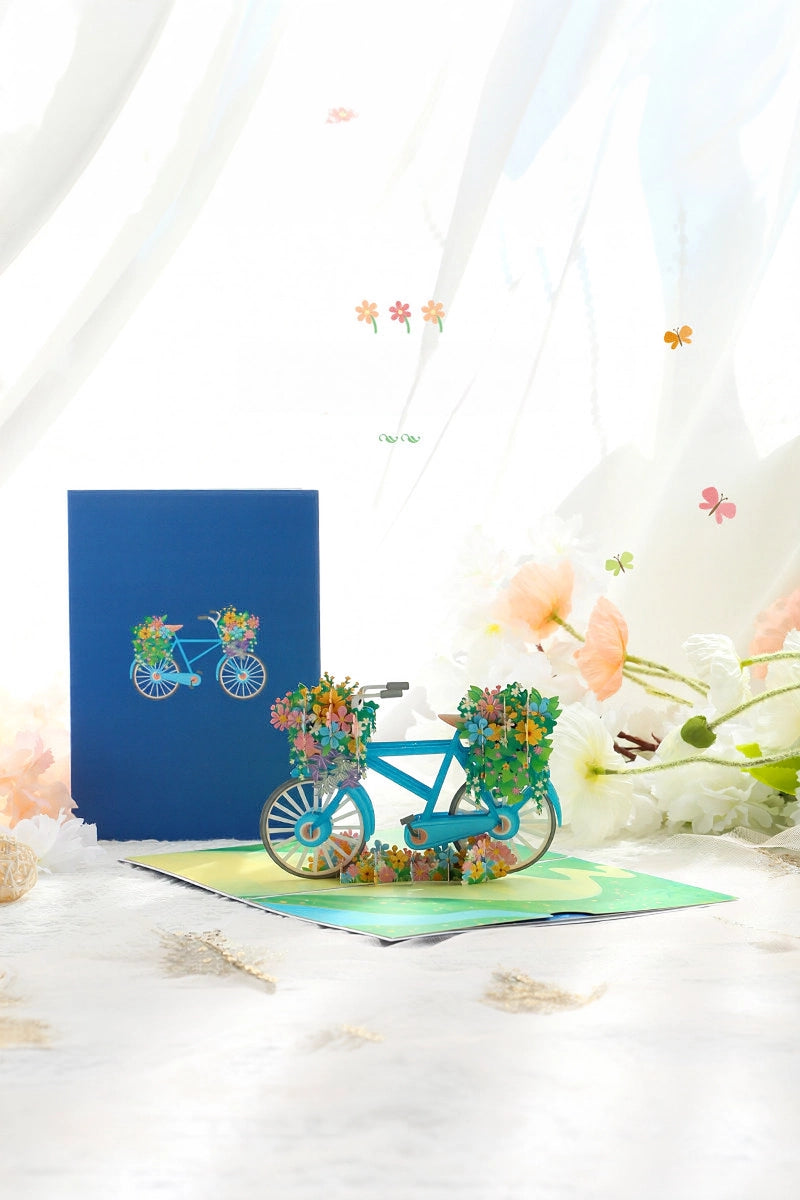 Bicycle in Full Bloom 3D Pop Up Paper Art Greeting Card