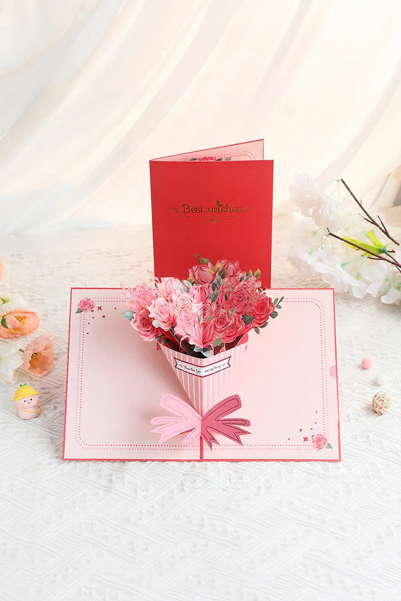 Rose Bouquet 3D Pop Up Paper Art Greeting Card