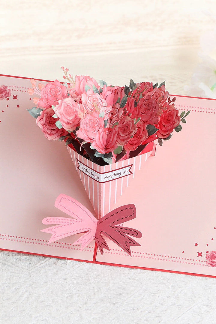 Rose Bouquet 3D Pop Up Paper Art Greeting Card