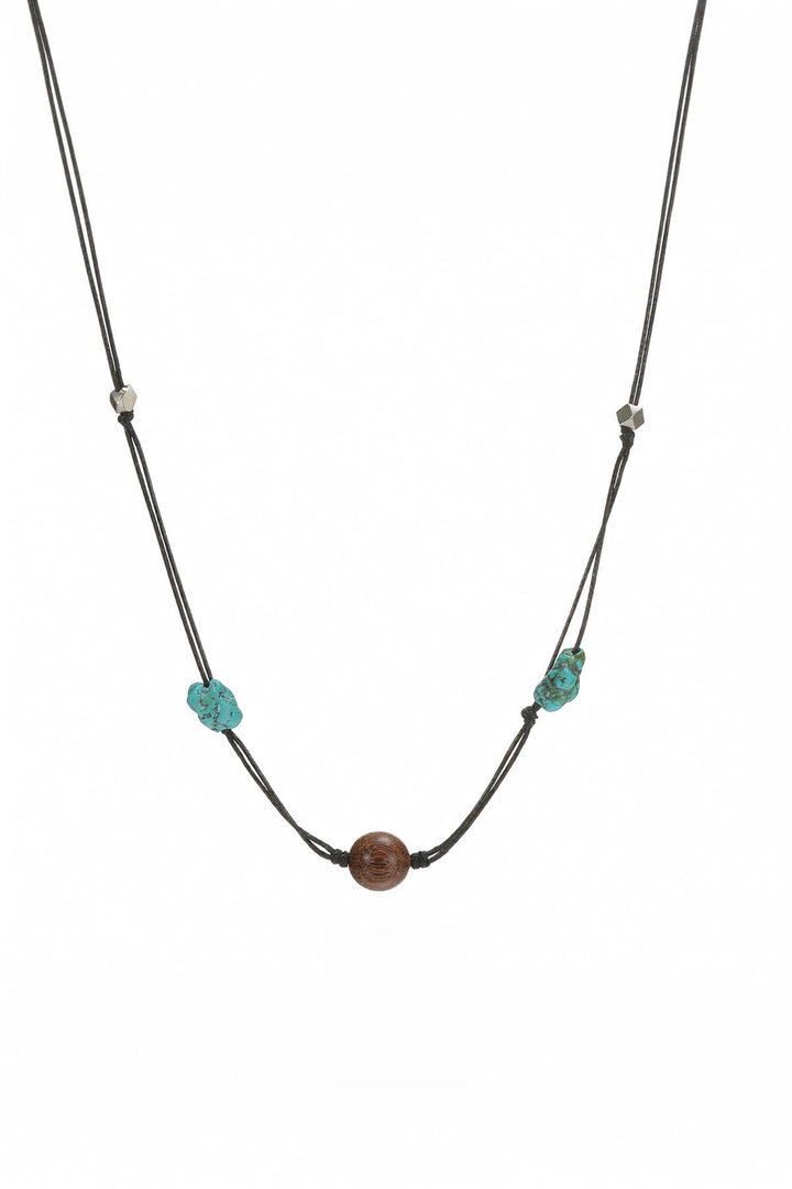 Single Sandalwood Bead and Turquoise Necklace