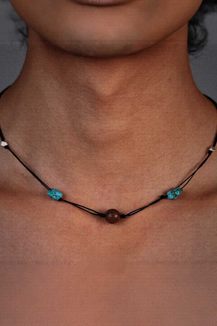 Single Sandalwood Bead and Turquoise Necklace