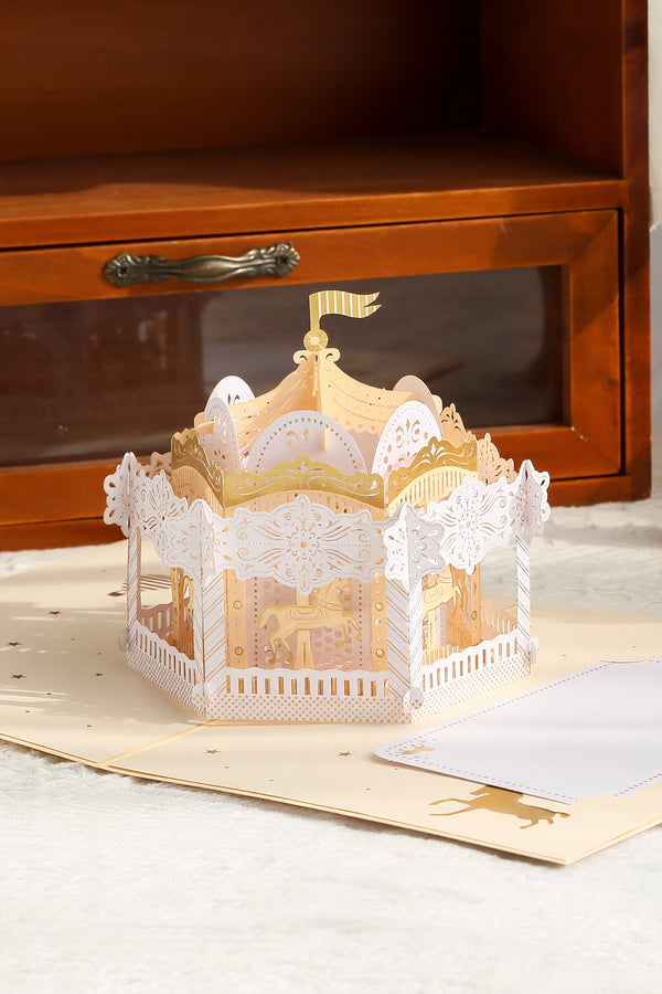 Carousel 3D Pop Up Paper Art Greeting Card