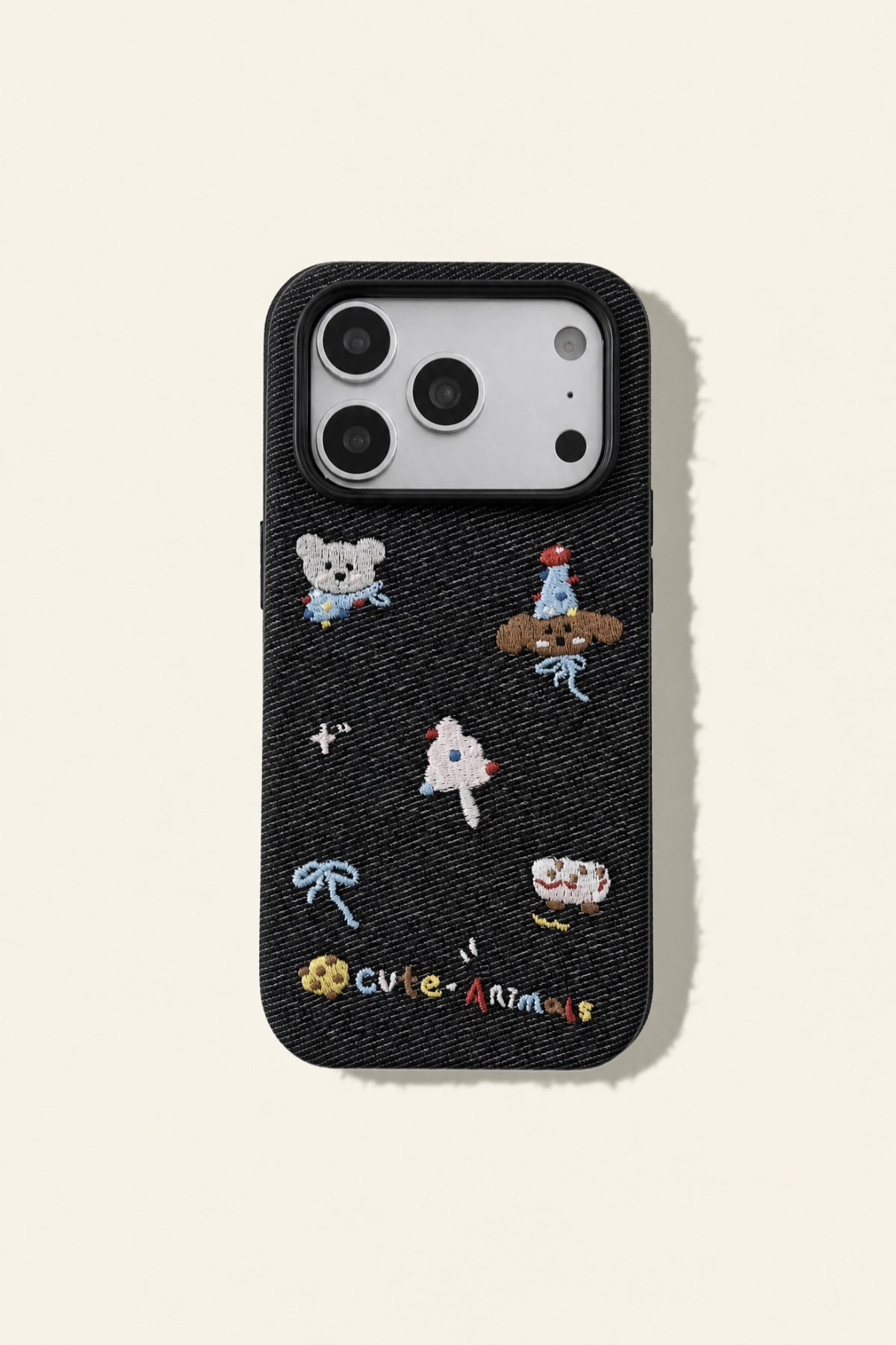 Embroidered animal phone case with colorful stitched design, compatible with various smartphones, by TRLab Shop.
