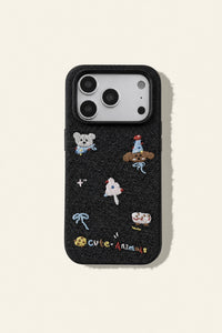 Embroidered animal phone case with colorful stitched design, compatible with various smartphones, by TRLab Shop.