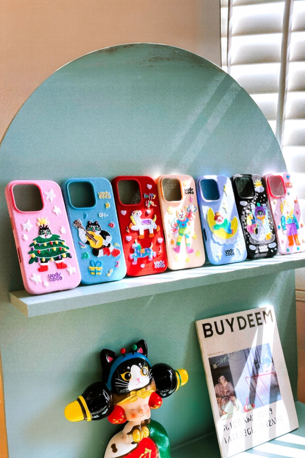 Cute fairy tale embroidered phone case by TRLab Shop featuring colorful fairy tale characters and intricate thread details.