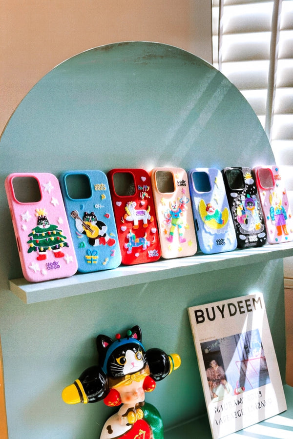 Cute fairy tale embroidered phone case by TRLab Shop featuring colorful fairy tale characters and intricate thread details.