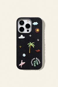 Embroidery beach phone case with colorful floral design, protective cover for smartphone, by TRLab Shop.