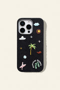 Embroidery beach phone case with colorful floral design, protective cover for smartphone, by TRLab Shop.