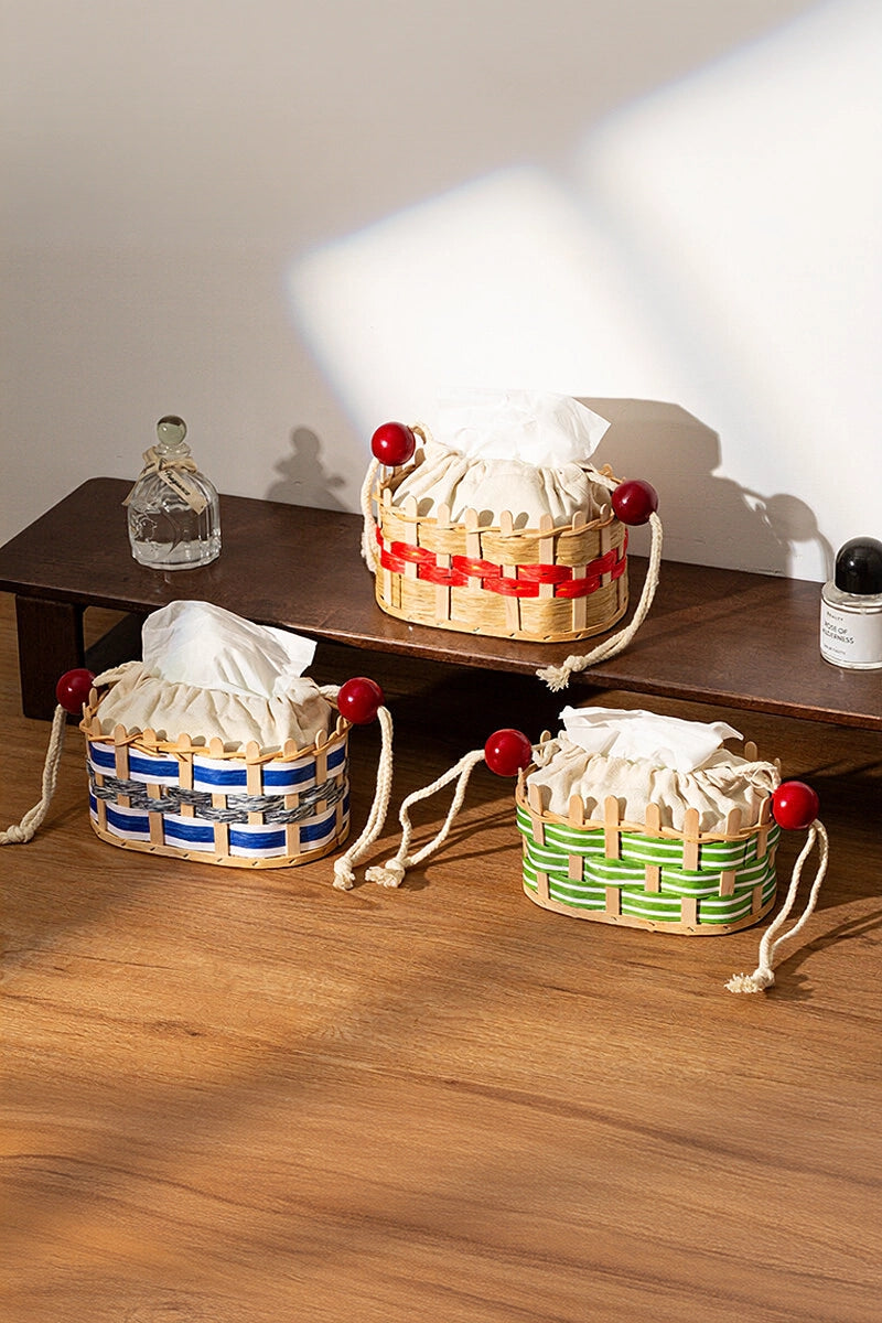 Woven Wood and Rattan Drawstring Tissue Box - TRLab Shop