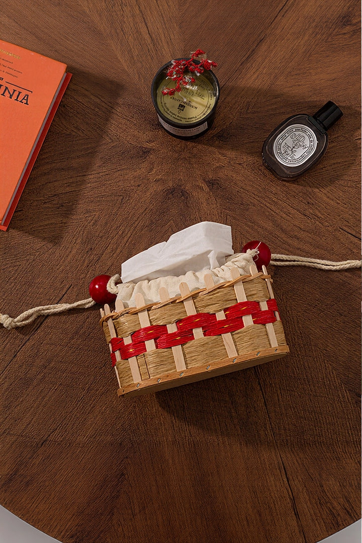 Woven Wood and Rattan Drawstring Tissue Box - TRLab Shop