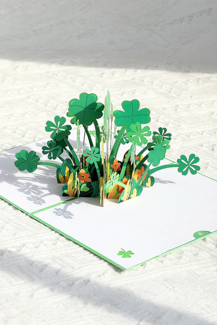 Lucky Four-Leaf Clover 3D Pop Up Paper Art Greeting Card