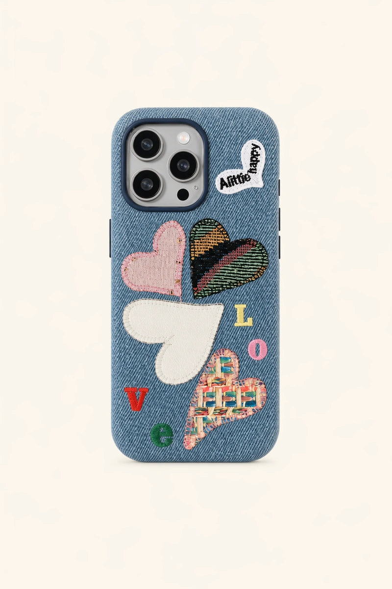 Love Heart Embroidered Phone Case