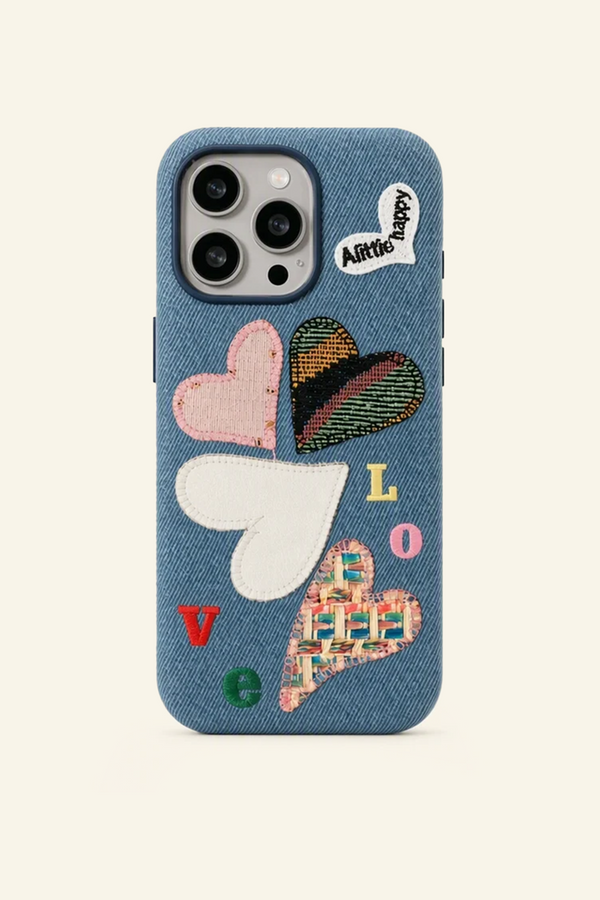 Love Heart Embroidered Phone Case