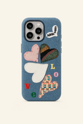 Patchwork Love Blue Fabric Phone Case