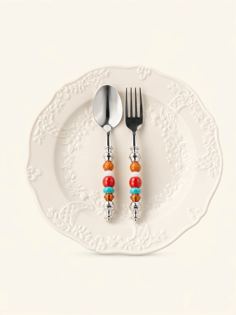 Molten Gold Beads Stainless Steel Spoon & Fork