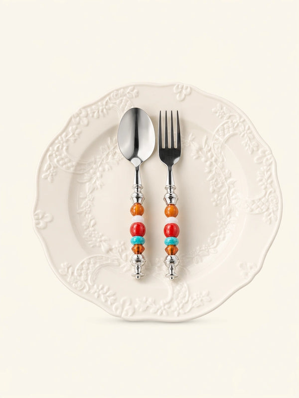 Molten Gold Beads Stainless Steel Spoon & Fork