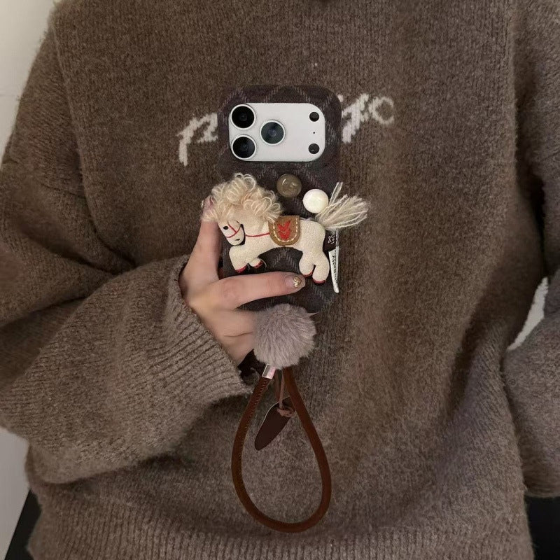 Argyle Stuffed Pony Phone Case with Strap