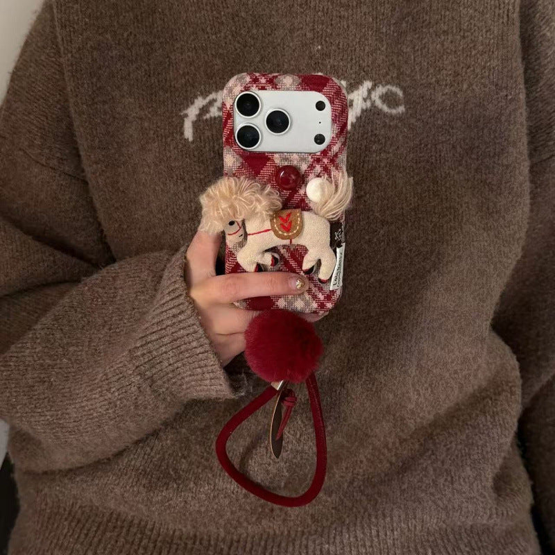 Argyle Stuffed Pony Phone Case with Strap