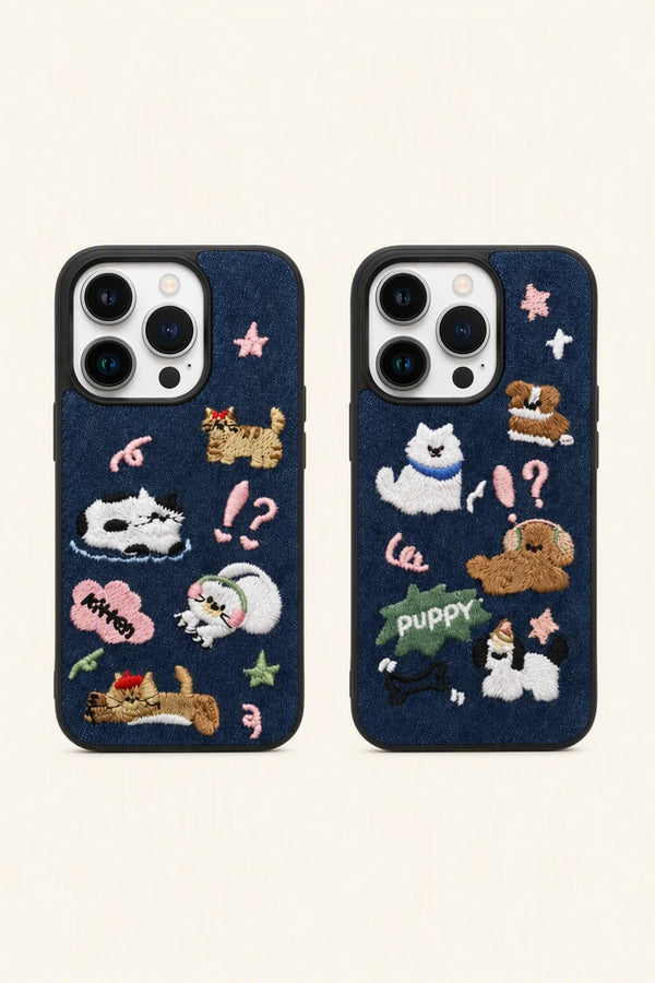 Puppy & Kitten Paradise Embroidered Phone Case