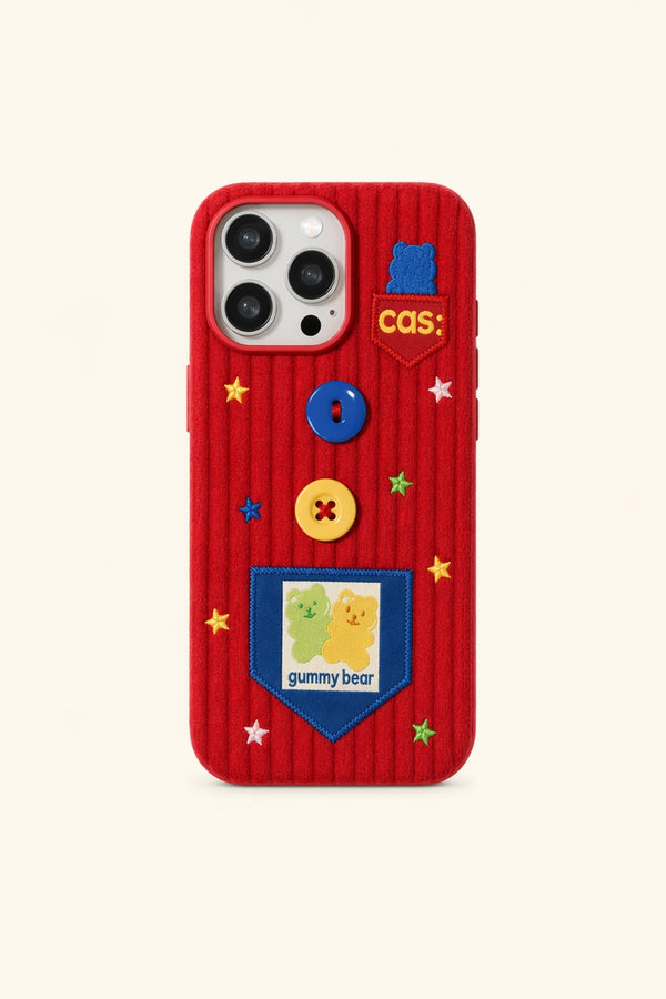 Red Striped Plush Fabric Phone Case