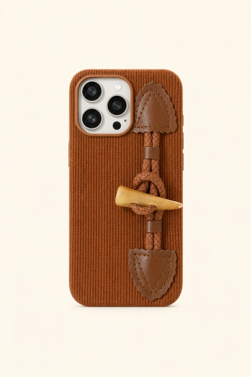Toggle Button & Striped Corduroy Fabric Phone Case