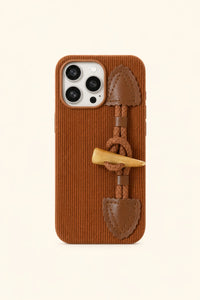 Toggle Button & Striped Corduroy Fabric Phone Case