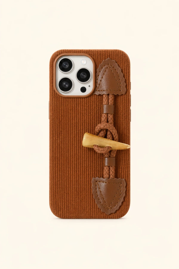 Toggle Button & Striped Corduroy Fabric Phone Case