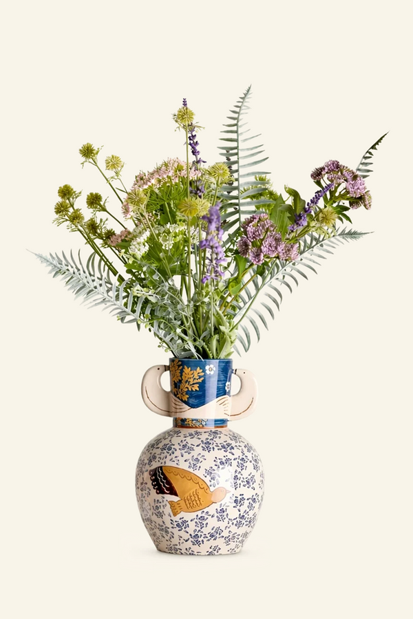 Twin-Handled Dove Ceramic Vase