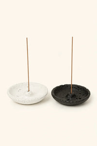Volcanic Moon Cement Incense Holder by TRLab Shop, featuring a textured, moon-shaped design for holding incense sticks.