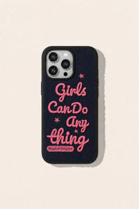Pink embroidered phone case with letter design from TRLab Shop, featuring soft fabric and stylish, colorful embroidery.